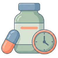 A supplement bottle, a capsule, and a clock